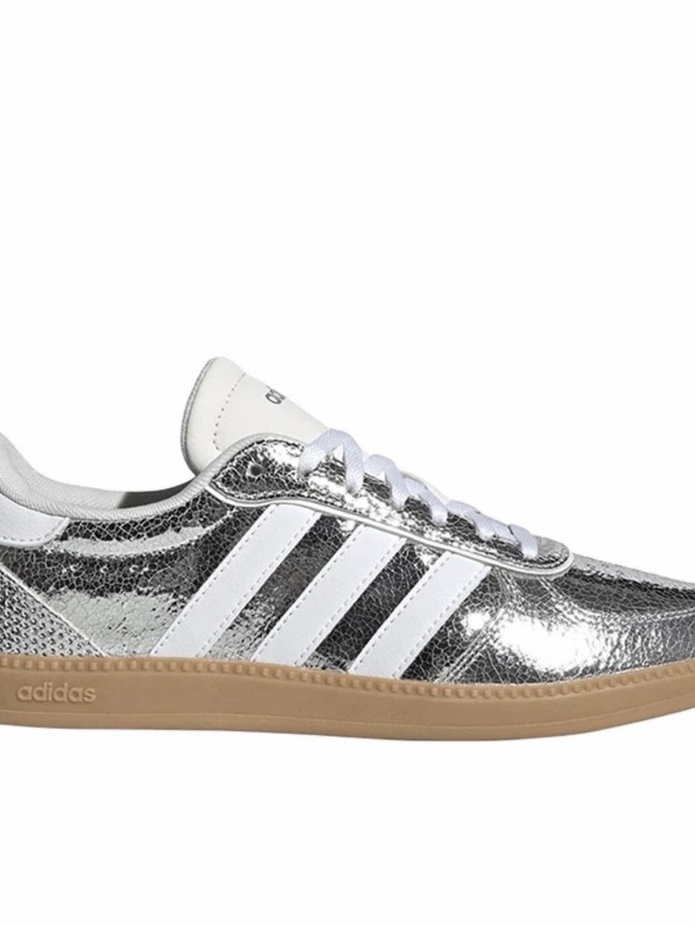 Adidas Women’s Metallic Silver Breaknet Sleek Sneakers White Stripes size 9 New
